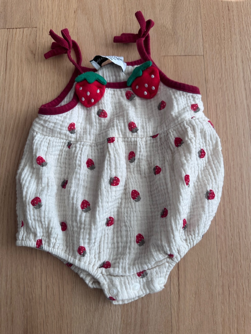 Little Angels Baby Strawberry Print White romper with Red Accents